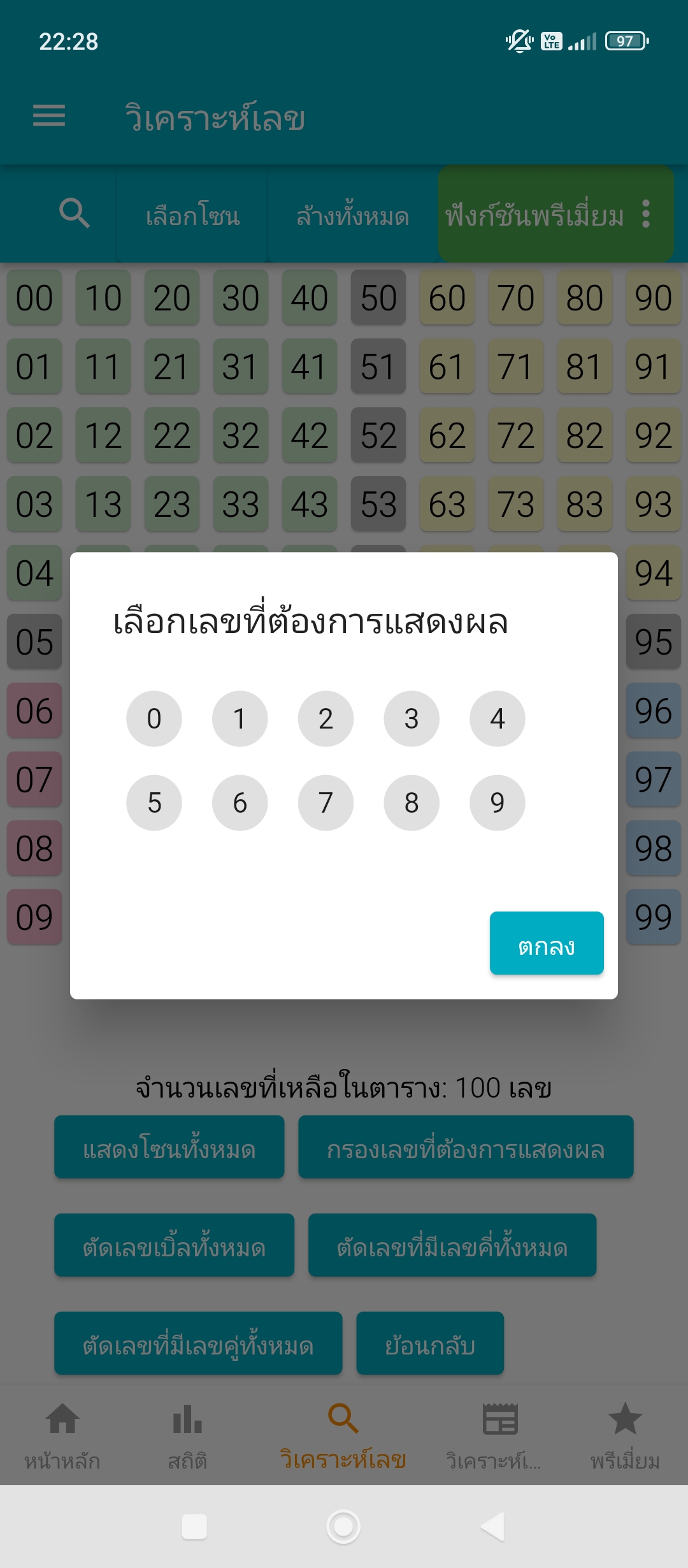 หน้าวิเคราะห์เลข 2 ตัวในแอป Zone Lottery